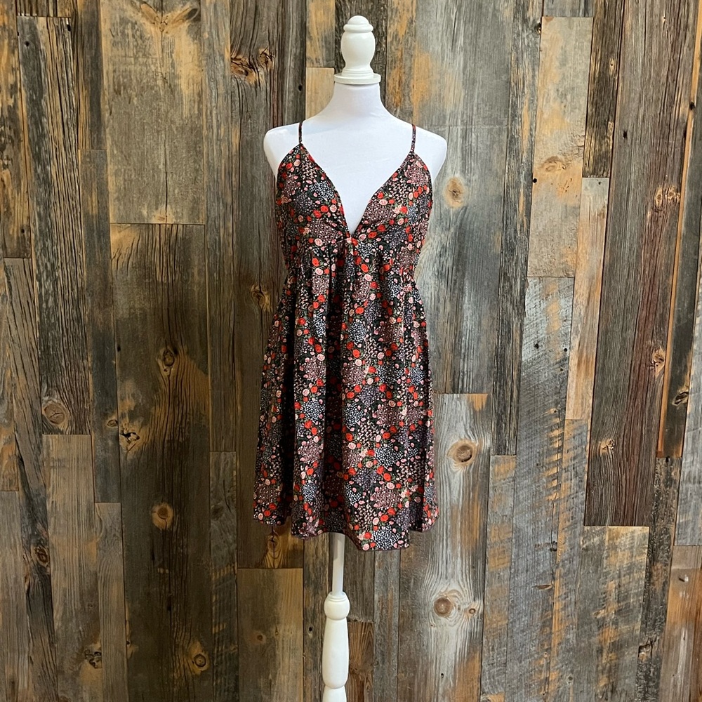 Floral print navy blue dress